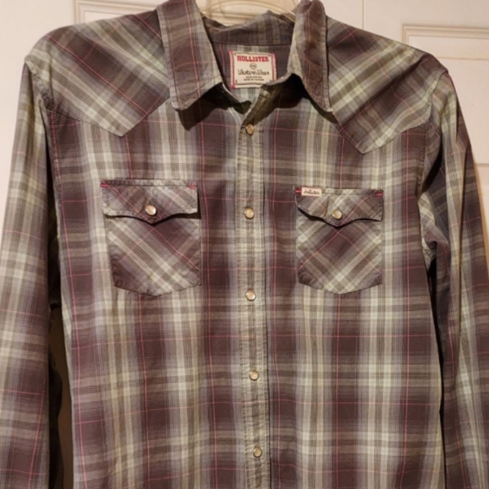 Hollister Mens XXL Plaid Pearl Snap Button Western Shirt Rodeo Cowboy